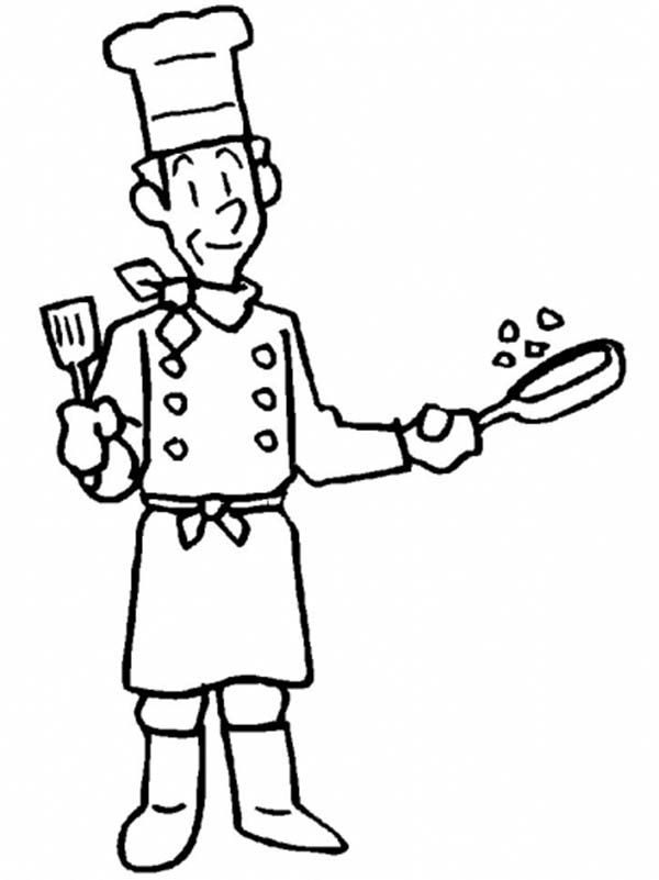 Chef is Cooking Meal in Professions Coloring Pages : Batch Coloring