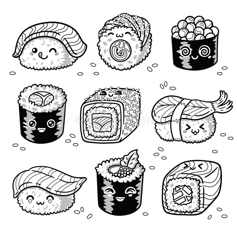 Kawaii Sushi Coloring Pages