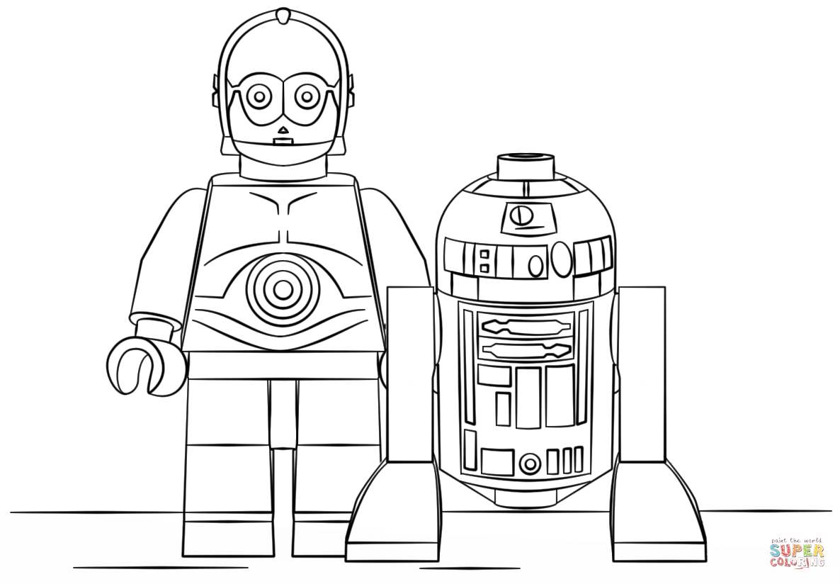 Lego R2D2 and C3PO coloring page | Free Printable Coloring Pages