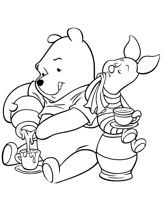 Tea Time Winnie The Pooh And Piglet Coloring Page | Free Printable