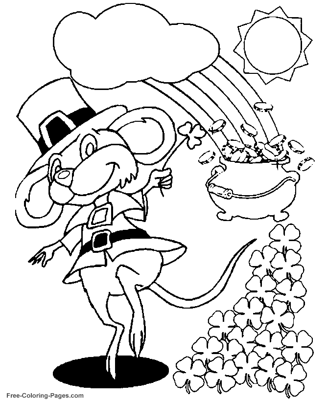 st patricks day coloring pages mouse and shamrocks