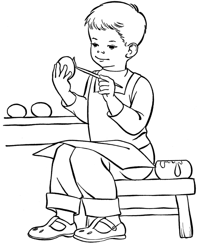 Print Little Boy Painting Easter Egg Coloring Pages or Download
