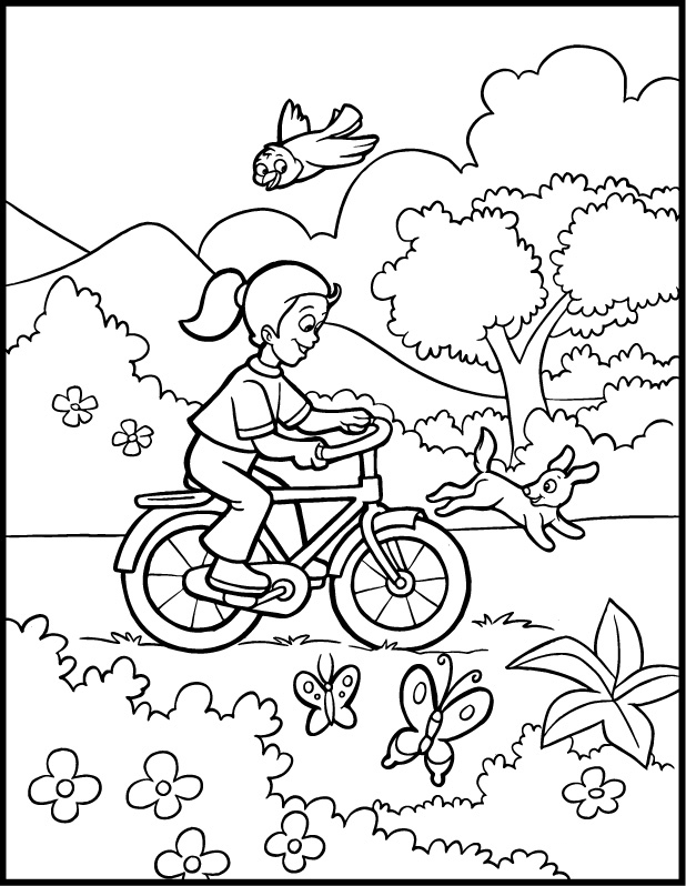 Spring Coloring Pages BIKE IN NATURE Free Printable Coloring Pages