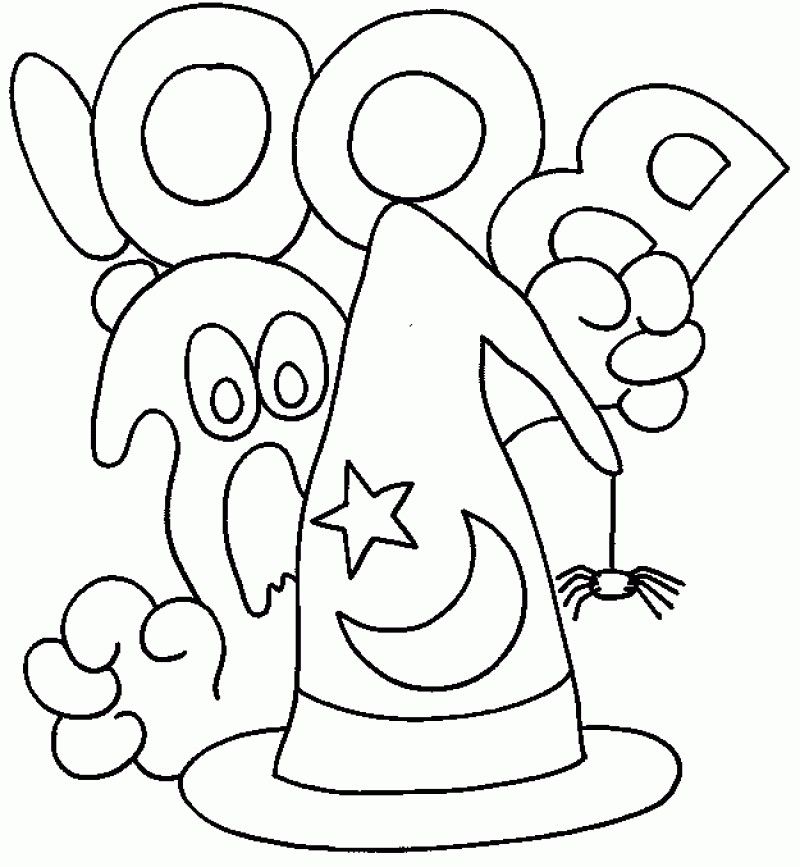 Ghost And Hat Halloween Coloring Page - Kids Colouring Pages