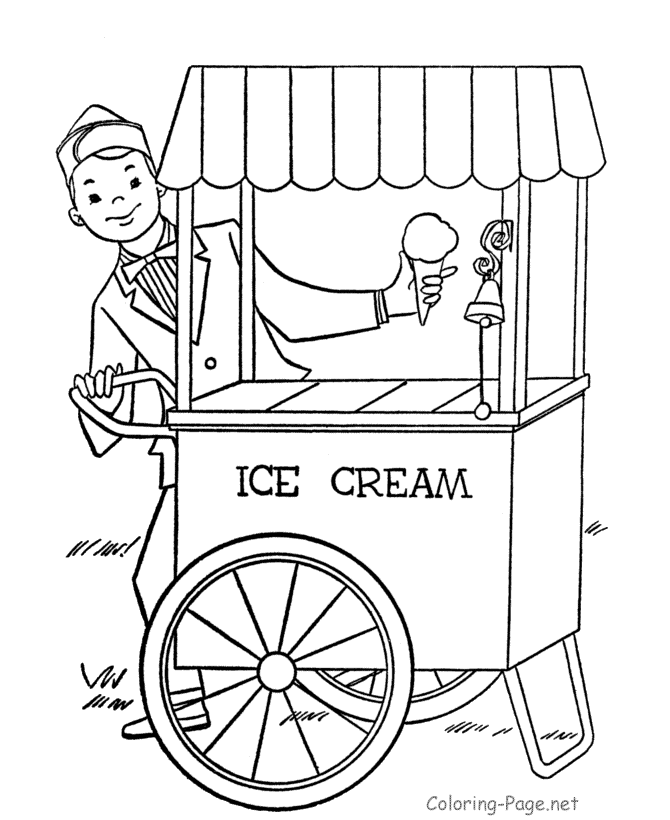Summer Coloring Book Pages - Ice cream cart