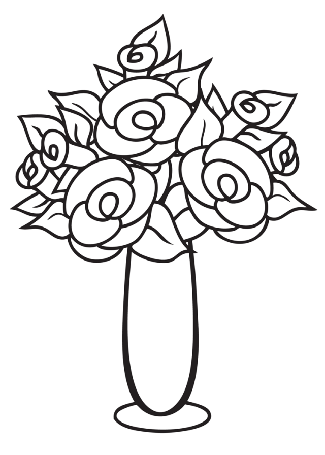 Vase Of Roses Colouring Rose Coloring Pages Printable Coloring