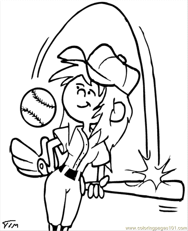 Coloring Pages Softball Girl (Sports > Baseball) - free printable