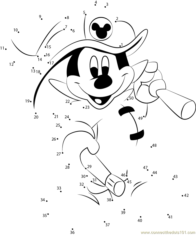 Connect the Dots Mickey Mouse Fireman (People > Fireman) - dot to