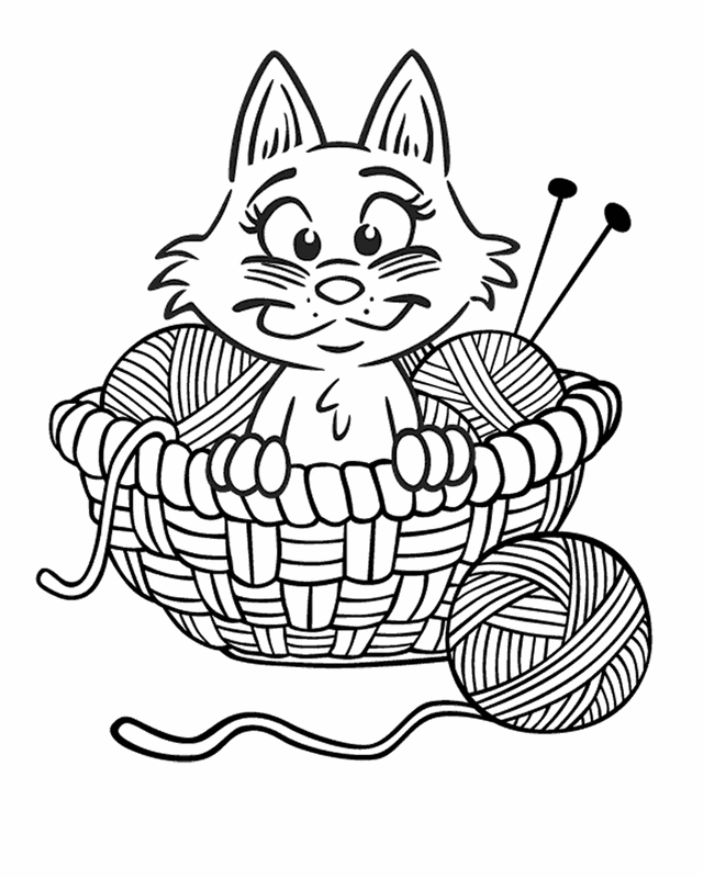Kitten in yarn - Free Printable Coloring Pages