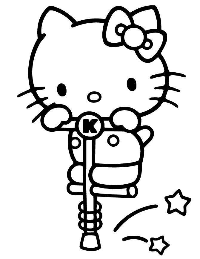 Hello Kitty On Pogo Stick Coloring Page | HM Coloring Pages