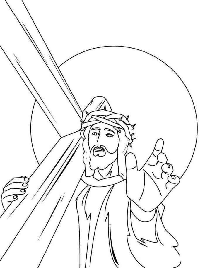 Jesus And Cross Coloring To Print - Good Friday Cartoon Coloring