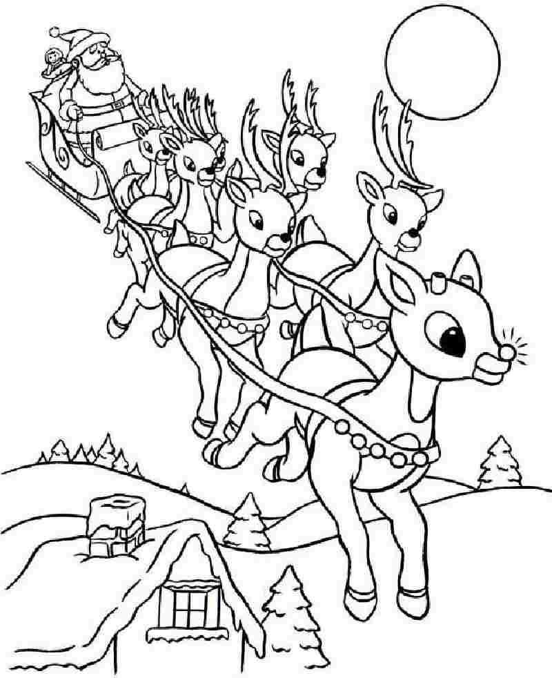 Colouring Pages Christmas Santa Deer Free Printable For Kids #