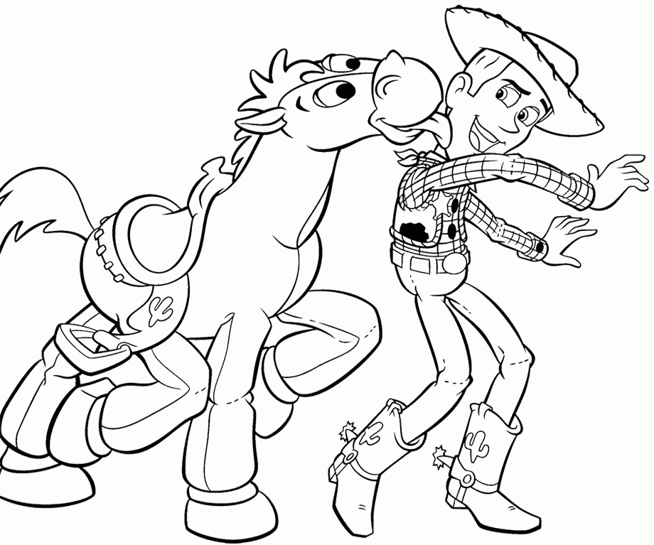 Toy Story Woody And Bullseye Coloring Page: Toy Story Woody And