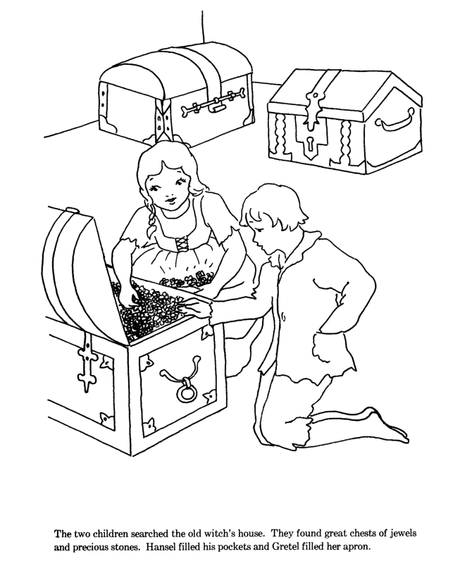 Hansel and Grettle fairy tale story coloring pages | Hansel and