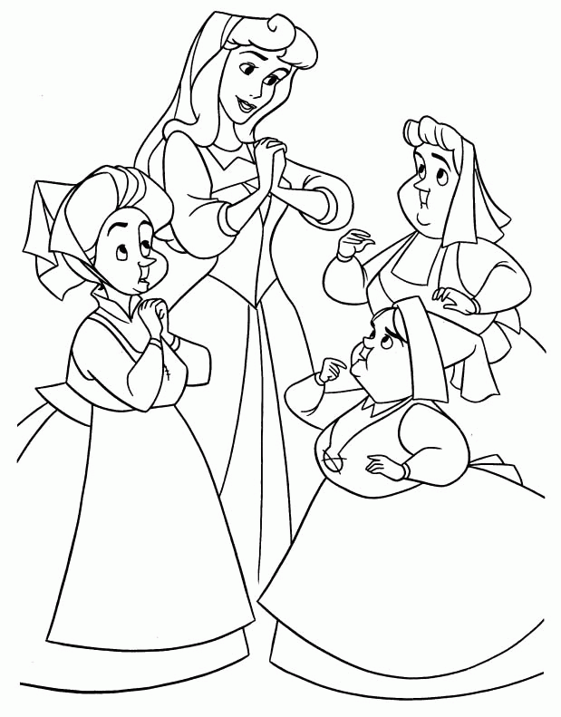 Princess Aurora Together With The Maid Coloring Pages - Princess