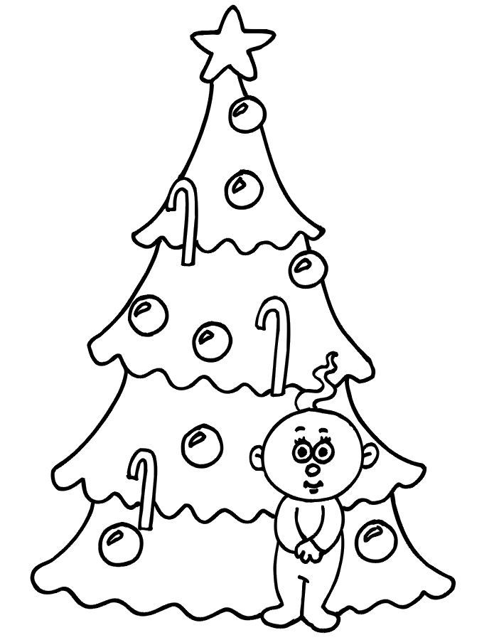 Christmas Tree Coloring Page | Small Child By Tree
