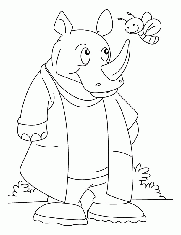 Rhinoceros talking with bee coloring pages | Download Free