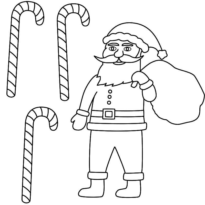 Santa Claus with Candy Canes - Coloring Page (