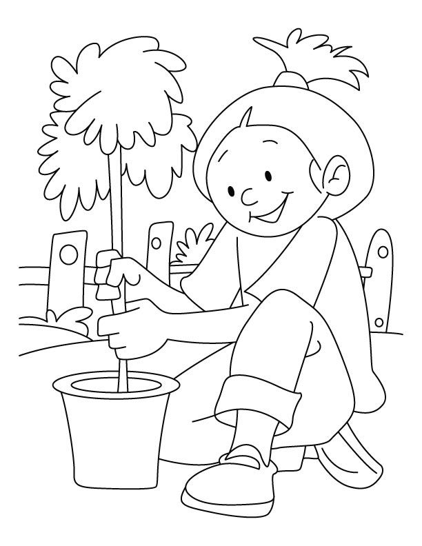 A girl planting tree on arbor day coloring pages | Download Free A