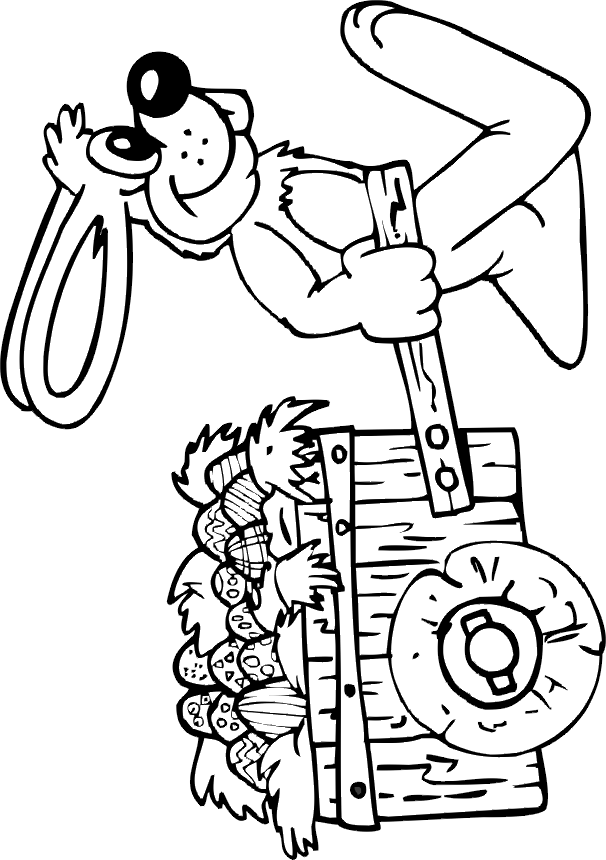 Printable Easter Coloring Page | Easter Bunny Pulling Wagon of Eggs