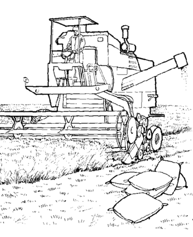 Farm Equipment Coloring Pages | Printable Harvester machine
