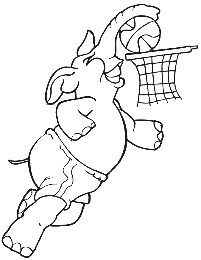 Basketball Coloring Picture | Elephant Dunking Basketball