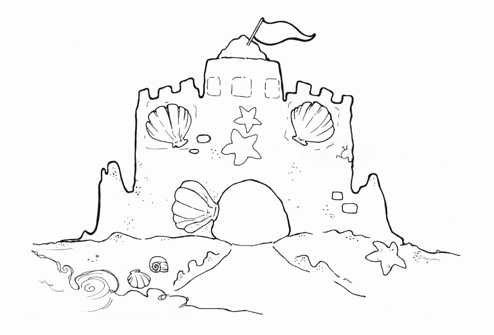 Sand Castle With Shells Coloring Page | Kids Coloring Page