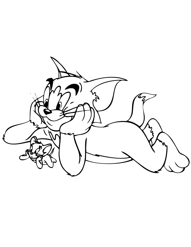 Cute Tom And Jerry Lying Down Coloring Page | Free Printable