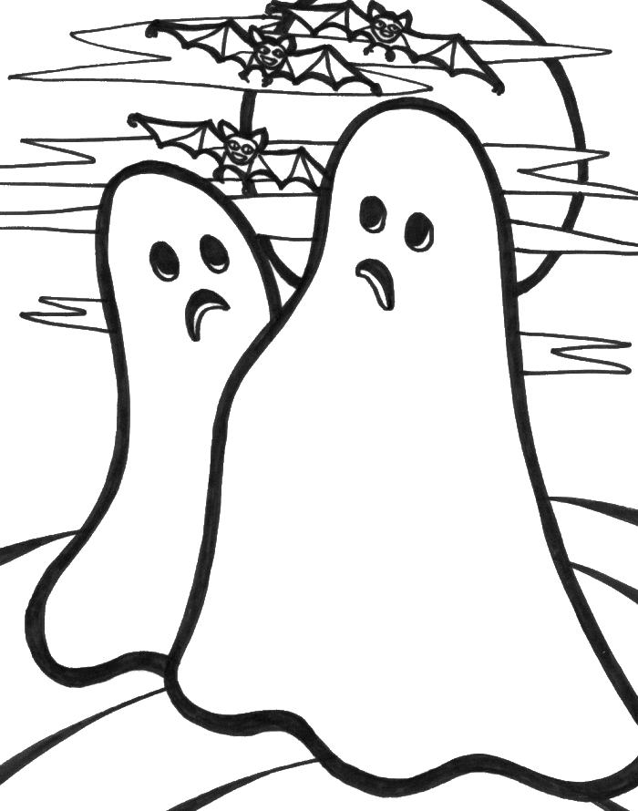 Two Ghost With Bat Coloring Pages - Ghost Cartoon Cartoon Coloring