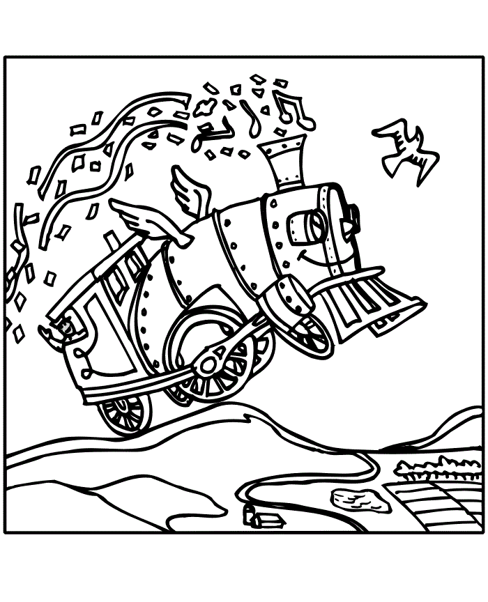 Happy Flying Train Coloring Page | Kids Coloring Page