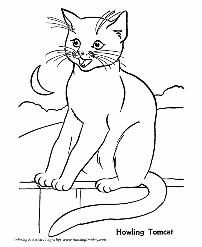 Cat Coloring Pages | Printable Howling Tomcat Cat Coloring Page
