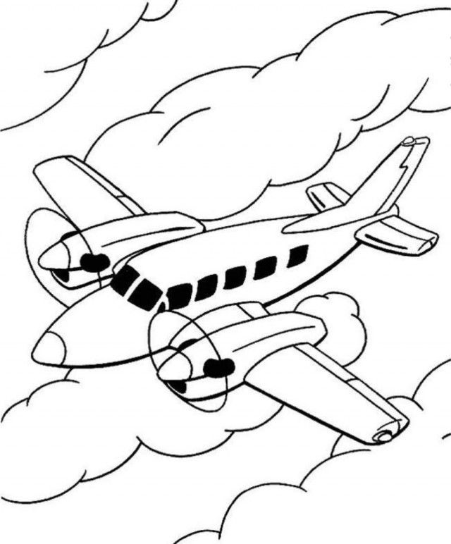 Airplane Between Clouds Coloring Page Coloringplus 295731 Coloring