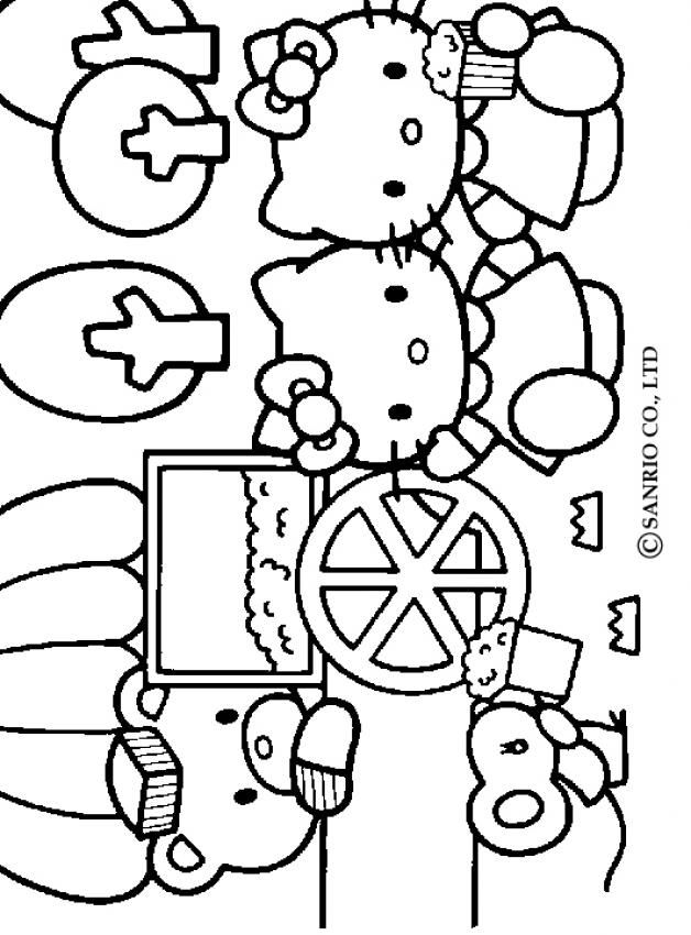 hello-kitty-eating-popcorns-with-friends | Kids Cute Coloring Pages