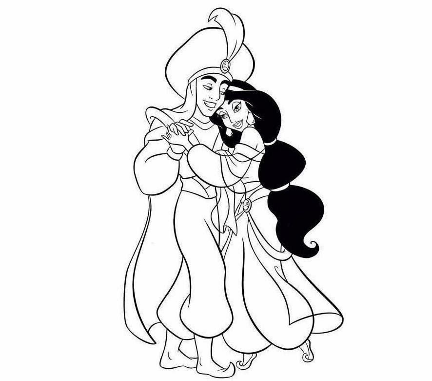 Colour Drawing Free Wallpaper: Disney Princess Jasmine And Aladdin