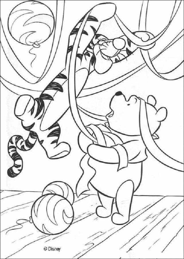 Print Winnie the Pooh and Tiger Christmas Coloring Page or