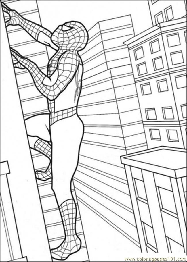 Coloring Pages Spiderman Is Climbing A Building (Cartoons