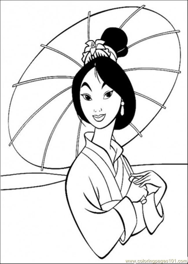 Coloring Pages Mulan Holds An Umbrella (Cartoons > Others) - free