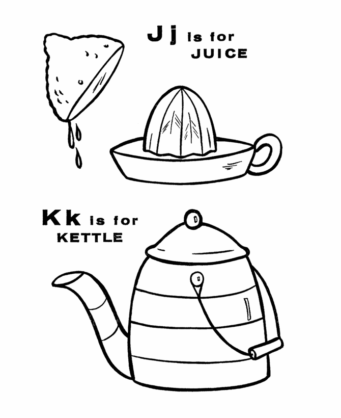 ABC Alphabet Coloring Sheet - J/K is for Juice / Kettle