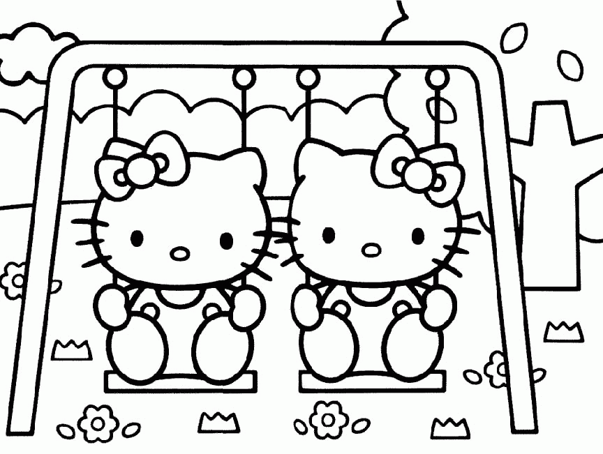 Hello Kitty Doll Play Duck Coloring Page |Hello Kitty coloring