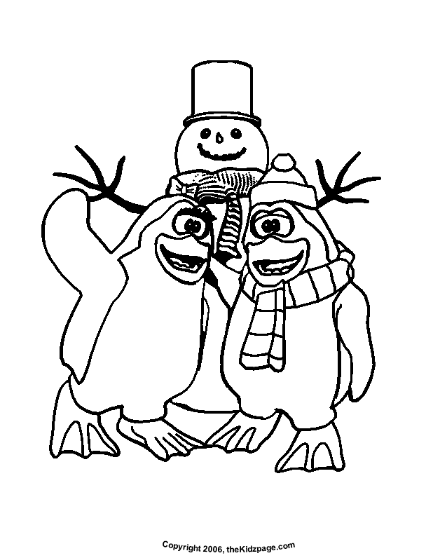 Penguins and Snowman Free Coloring Pages for Kids - Printable