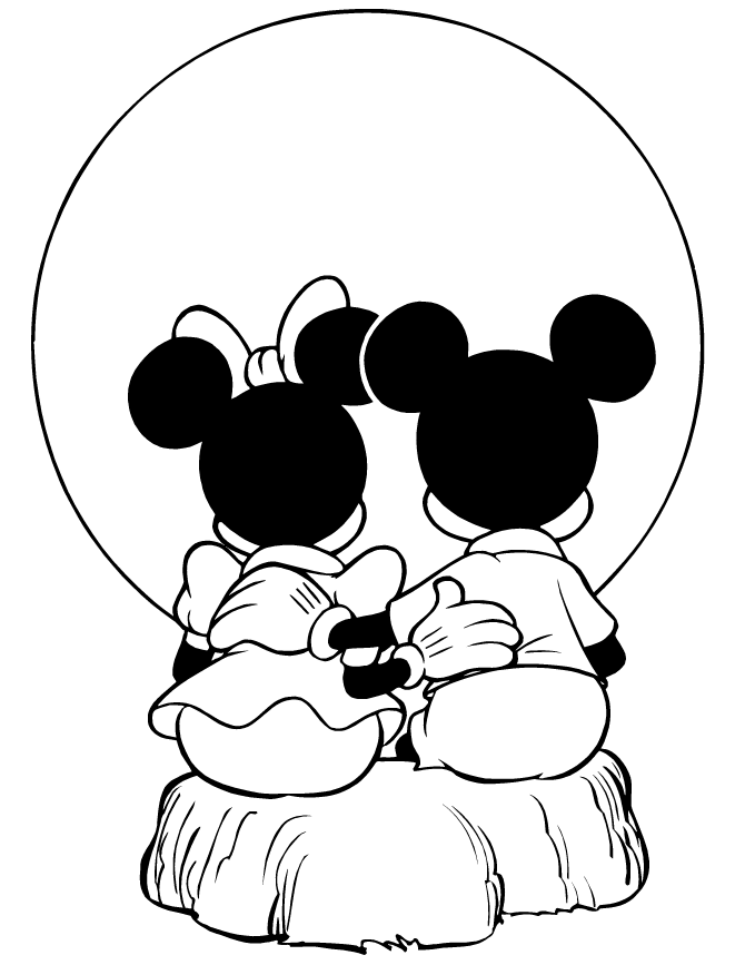 Mickey And Minnie Mouse Watching Sunset Coloring Page | coloring pages