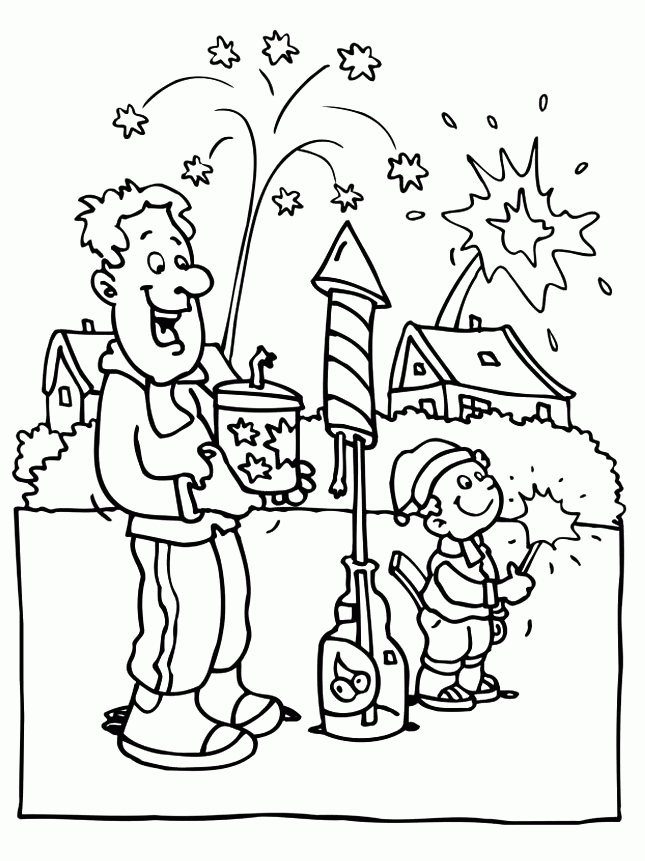 Play Fireworks In New Year Eve Coloring Pages - New Year Coloring
