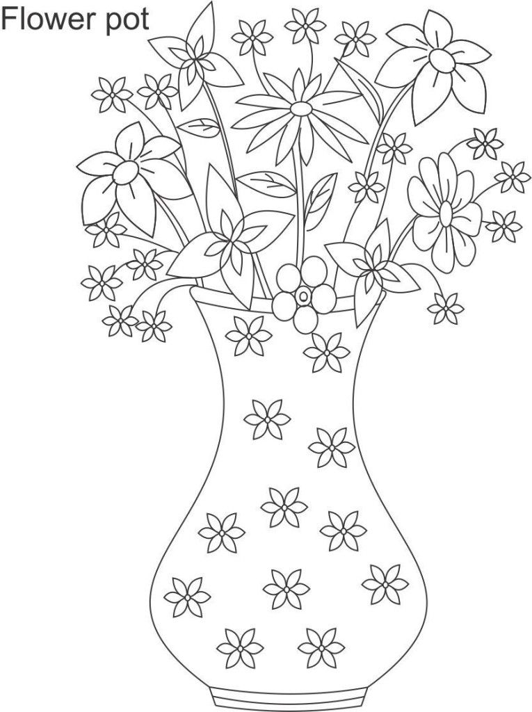 Easy Flower Pot Coloring Page | Laptopezine.