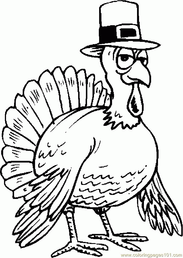 Coloring Pages Turkey Wearing Hat (Holidays > Thanksgiving Day