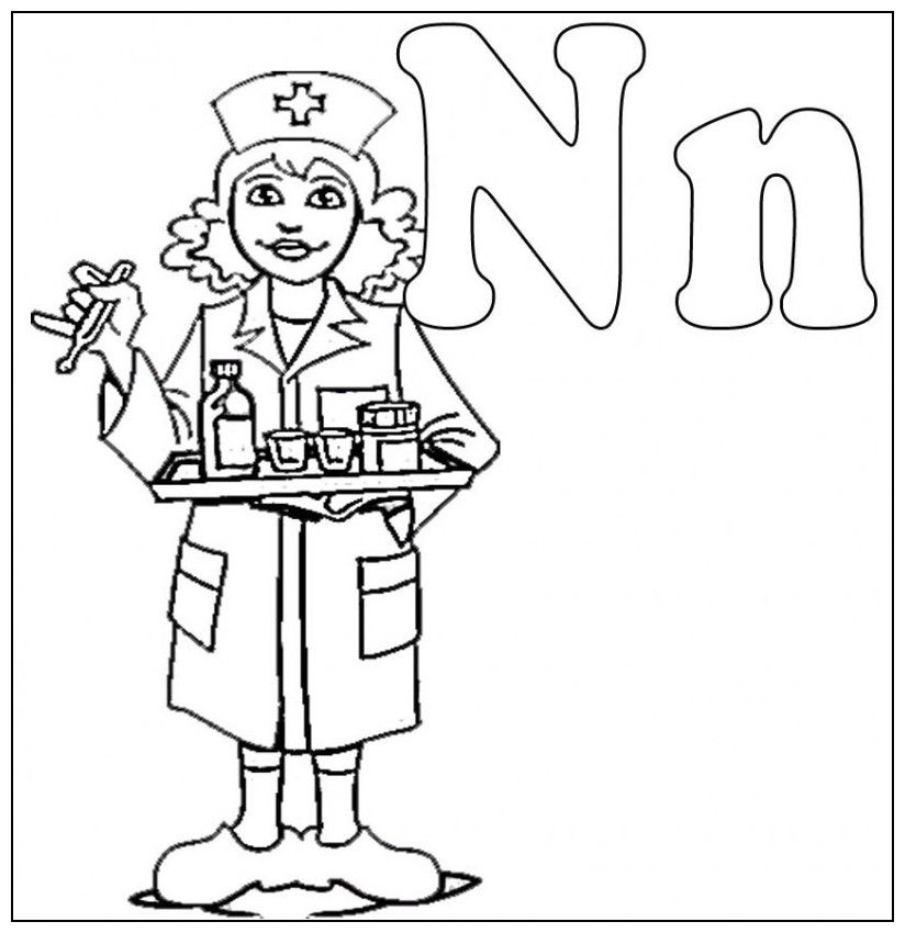 N Is For Nurse Coloring For Kids - Kids Colouring Pages