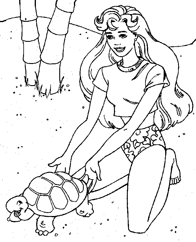 Barbie with Turtle Coloring Pages Free | Coloring Pages For Kids