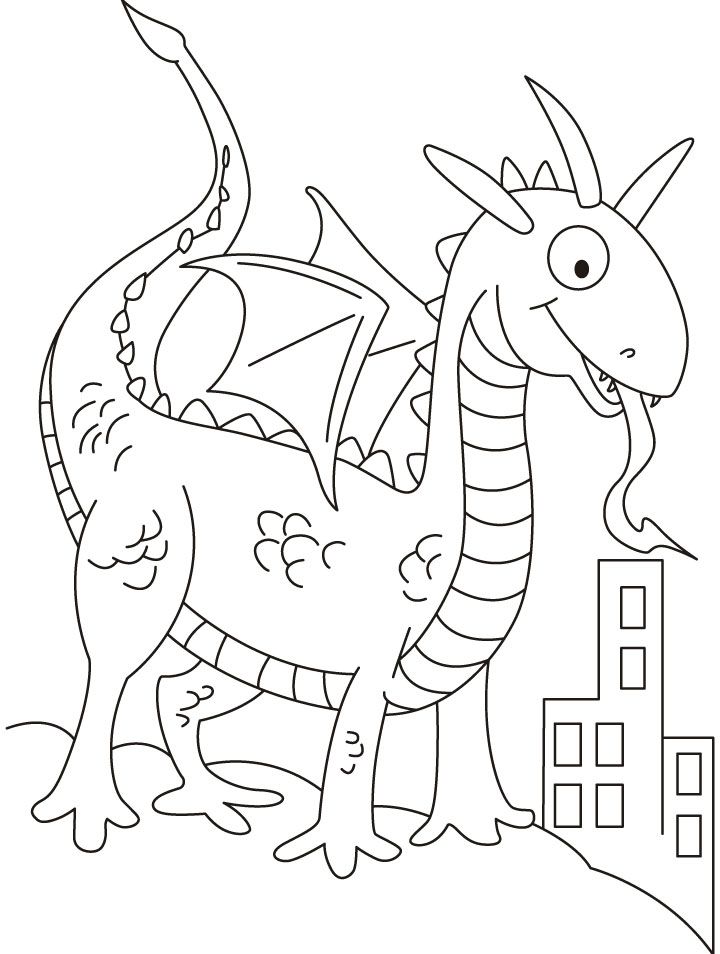 Dragon in dinosaurs shape looking for prey coloring pages