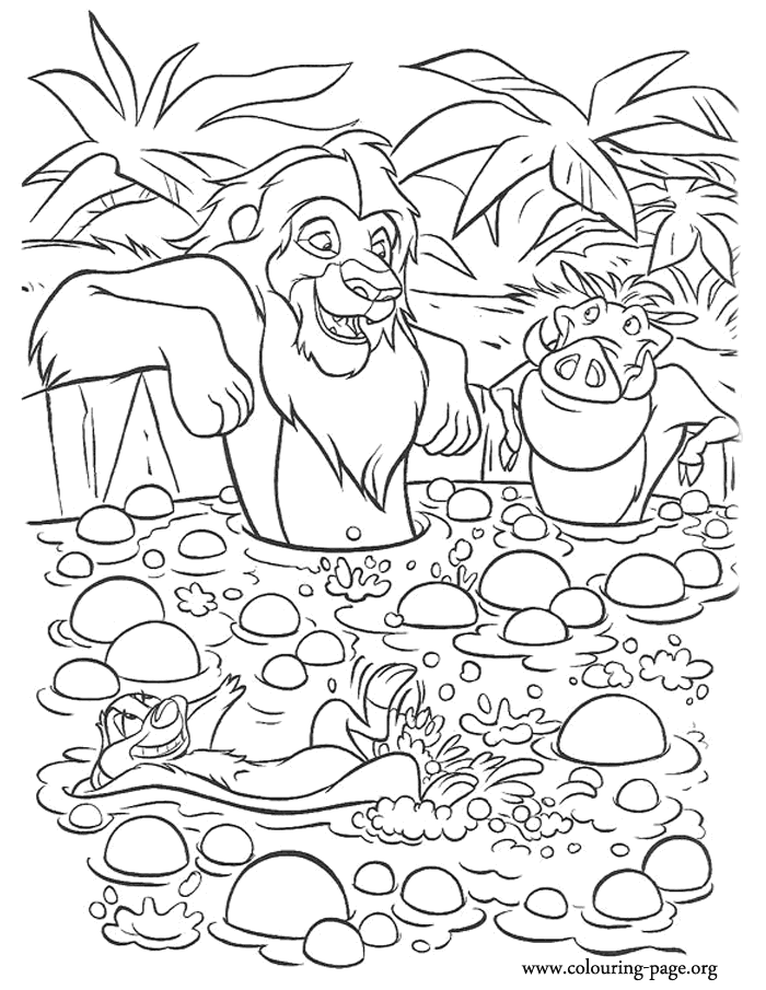 The Lion King - Simba, Timon and Pumbaa enjoying a mud bath