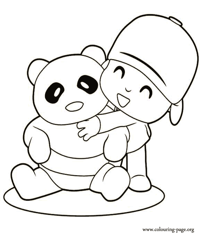 Pocoyo - Pocoyo and a bear panda coloring page