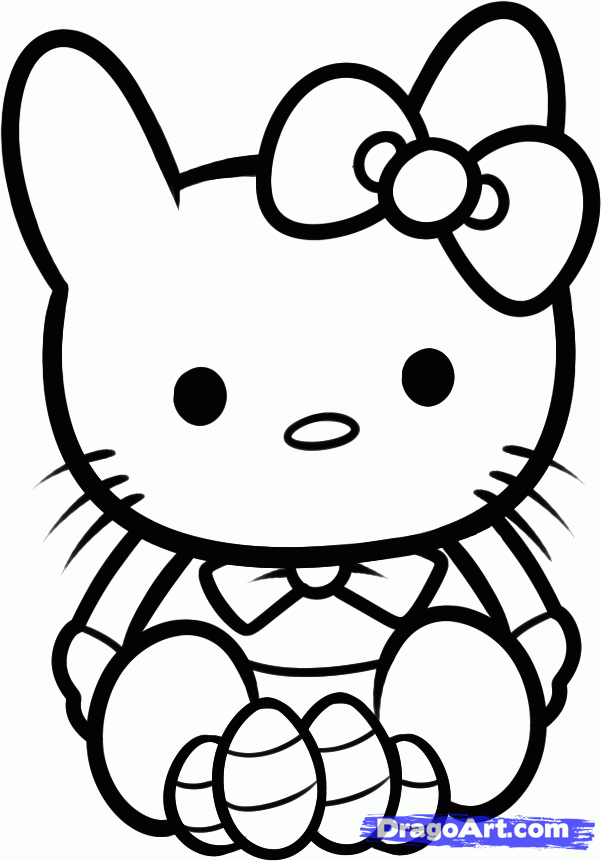 How to Draw Easter Hello Kitty, Easter Hello Kitty, Step by Step